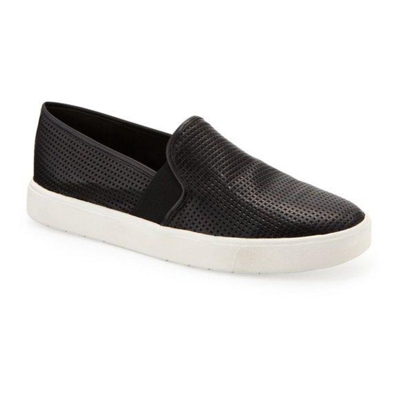 Vince Blair Black Leather Perforated Slide On Shoes - Picture 1 of 11